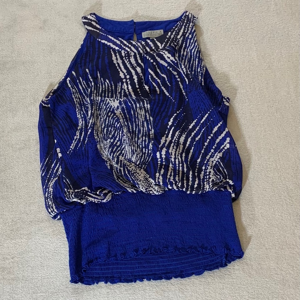 Joseph A. Smocked Waist Top Front & Back Keyhole